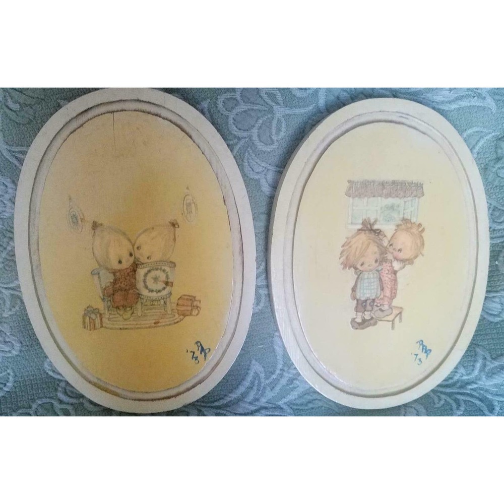 1973 Betsy Clark Decoupage Oval Wall Decor Pictures Hangings Signed Folk